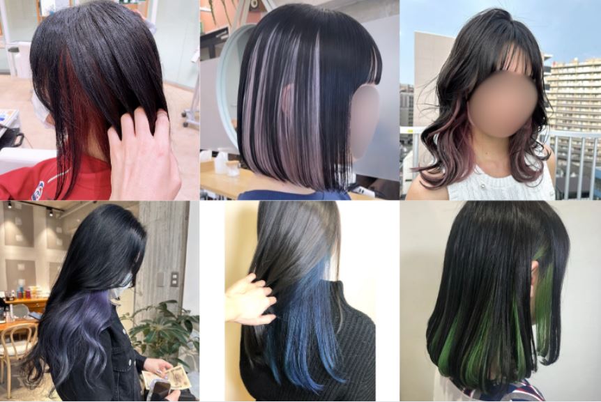 黒髪にのブリーチなしインナーカラー